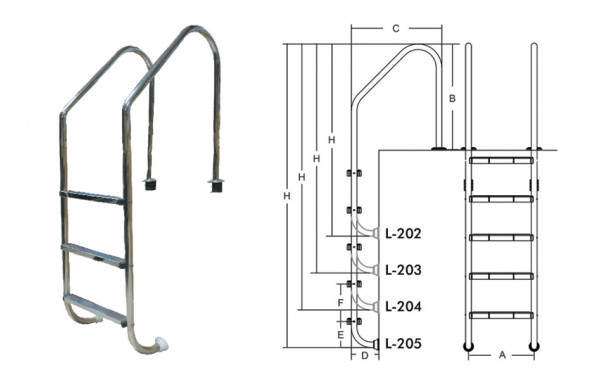Лестница для бассейнов серии L L202 ПТК Спорт 021-0535 600_380