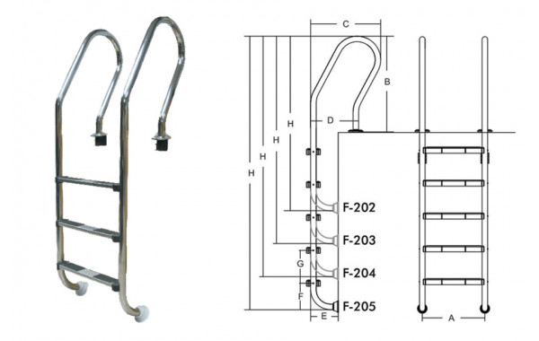 Лестница для бассейнов серии F F204 ПТК Спорт 021-0533 600_380